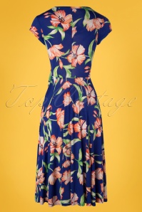 Vintage Chic for Topvintage - 50s Layla Floral Cross Over Dress in Royal Blue 6