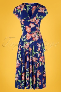 Vintage Chic for Topvintage - Layla gebloemde gekruiste jurk in koningsblauw 4