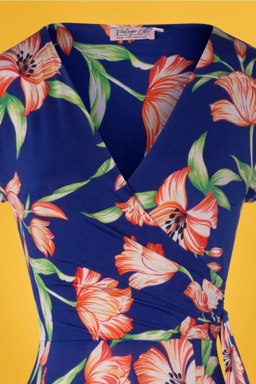 Vintage Chic for Topvintage - Layla Floral Cross Over Dress Années 50 en Bleu Roi 5