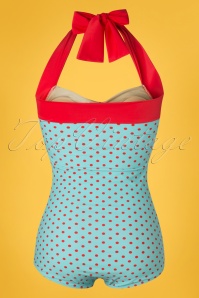 Red Dolly - 50s Dottie Polkadot One Piece Swimsuit in Blue and Red 7