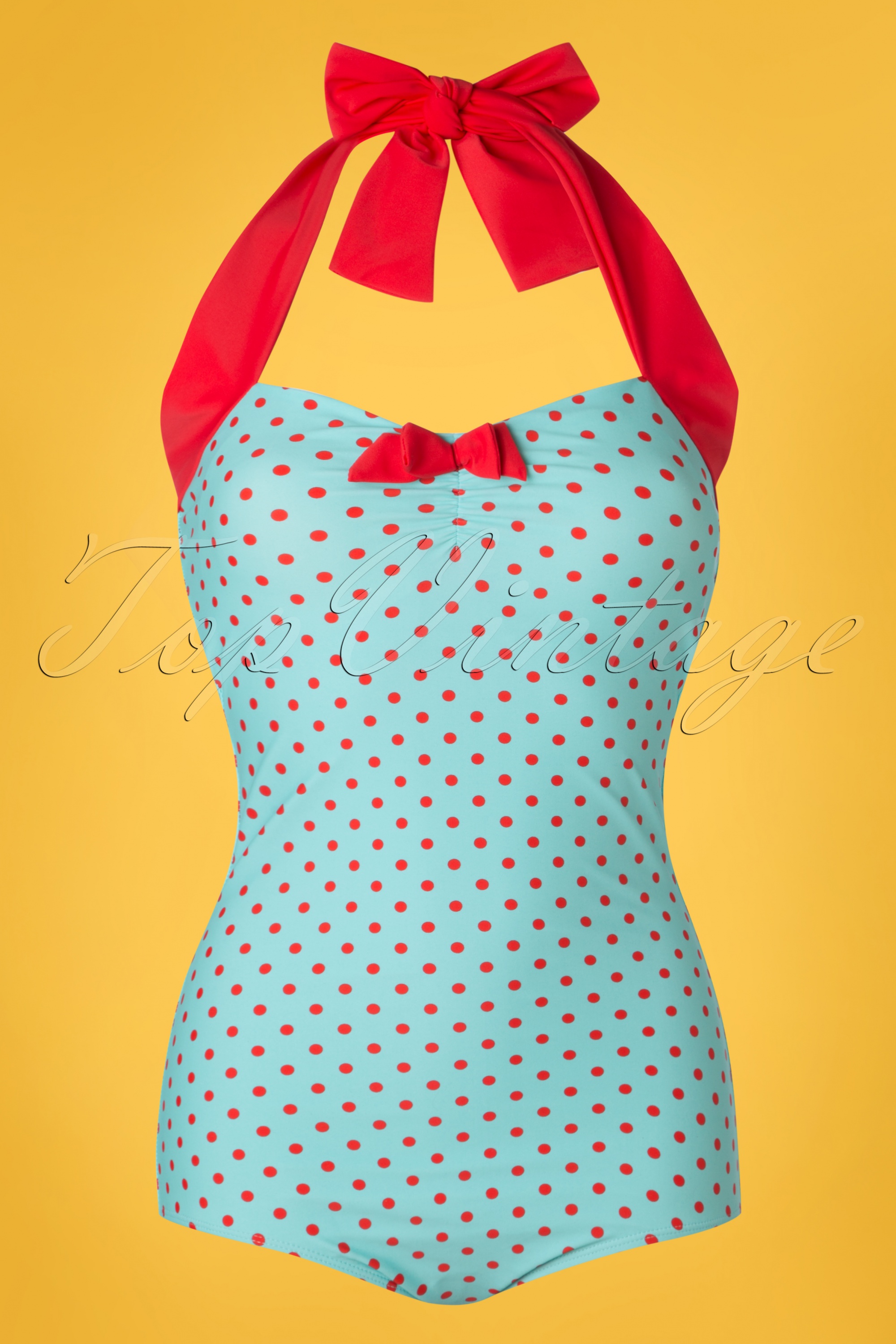 Red Dolly - Dottie Polkadot badpak uit één stuk in blauw en rood 2