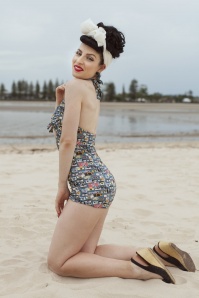 Red Dolly - 50s Vintage Camera One Piece Swimsuit in Blue 4