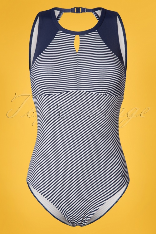 Tweka - Loiza Stripes Swimsuit Années 50 en Bleu Marine et Blanc 2