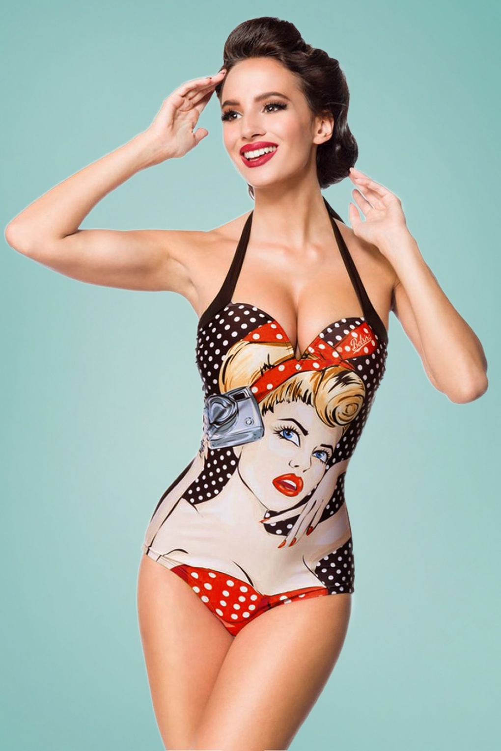 50s Pin Up Polkadot Swimsuit In Black