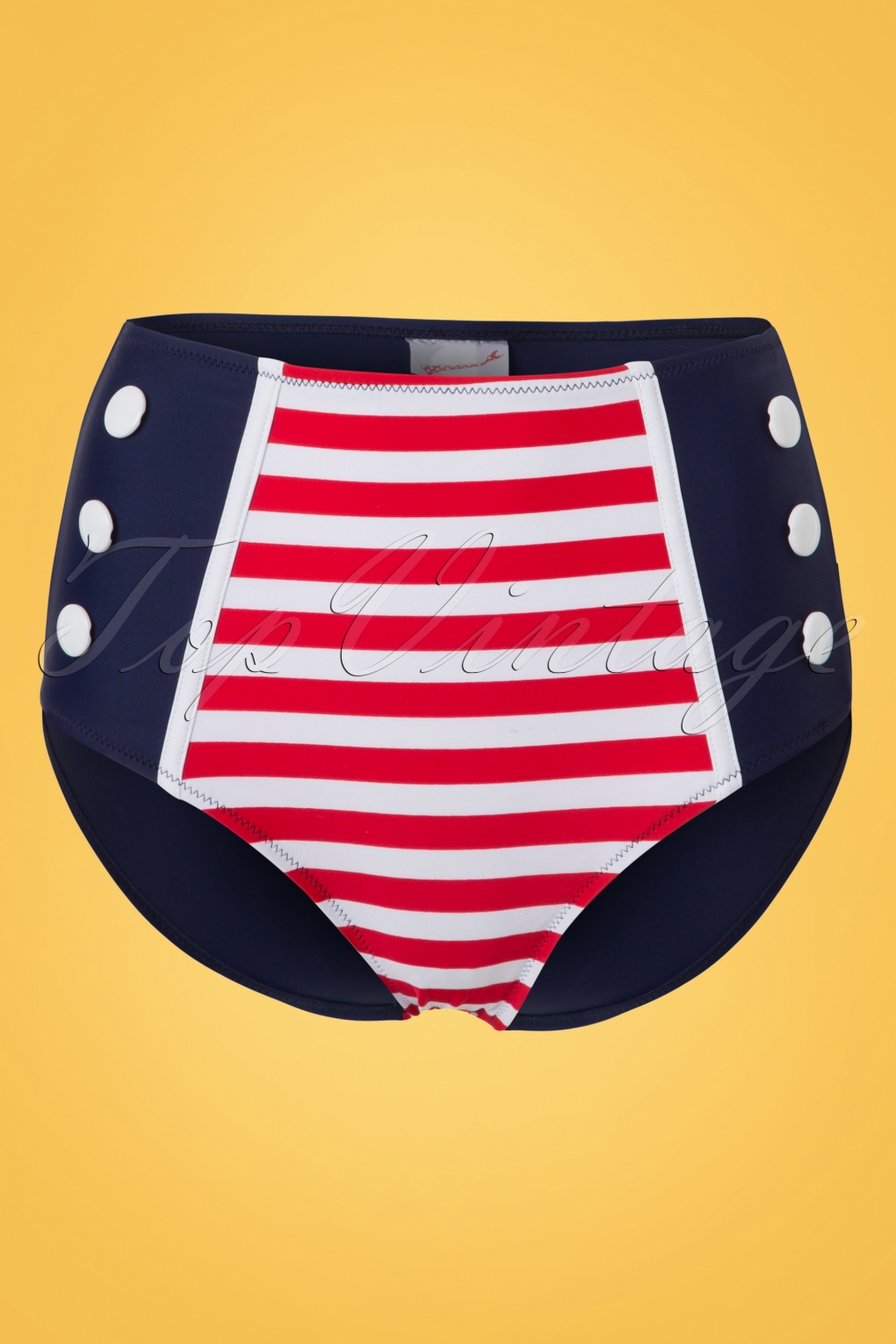 50s Joelle Stripes Bikini Pants in Navy and Red