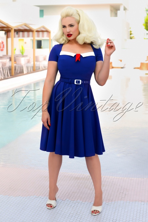Glamour Bunny - 50s Ella Swing Dress in Royal Blue 3
