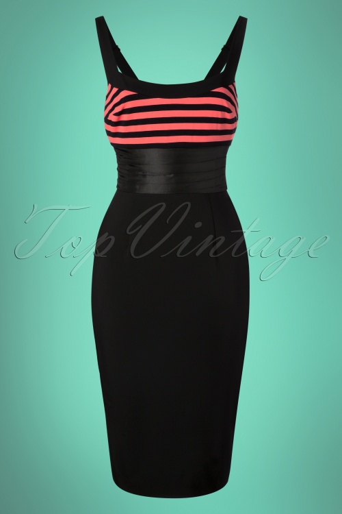 Glamour Bunny - 50s Didi Pencil Dress in Black and Coral 2