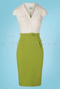 Glamour Bunny - 50s Lydia Pencil Dress in White and Green