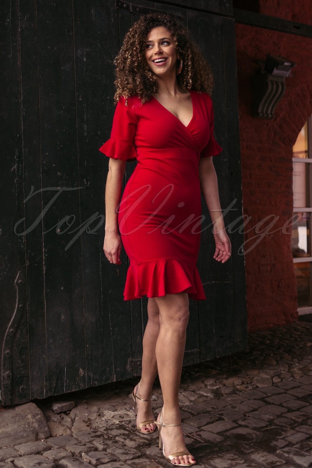 50s June Western Pencil Dress in Red TopVintage Dames Kleding Jurken Kokerjurken 