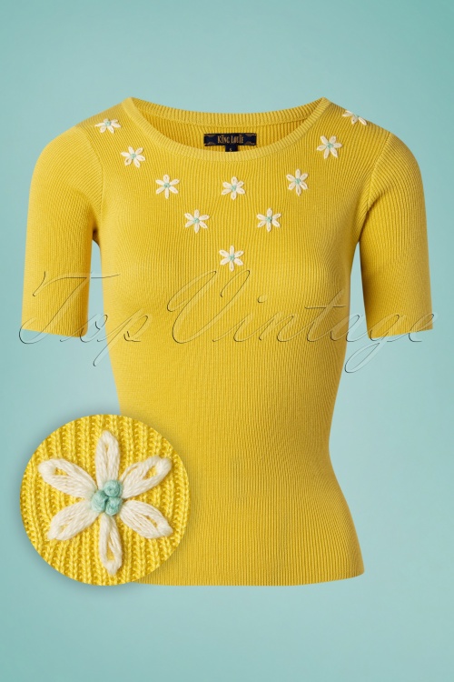 King Louie - Lexi Flower Power Top Années 70  en Jaune Ensoleillé