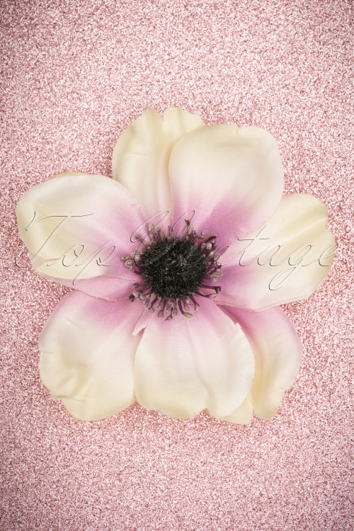 Lady Luck's Boutique - 50s Lovely Anemone Hair Clip in Cream and Lilac