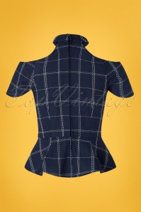 Banned Retro - 50s Chill Check Peplum Top in Navy 3