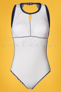 Tweka - Loiza Stripes Swimsuit Années 50 en Bleu Marine et Blanc 6