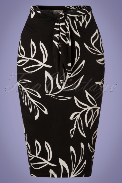 Banned Retro - Glamour Tie front Palm Skirt Années 50 en Noir et Blanc 2