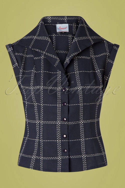 Banned Retro - 20s Chill Checks Blouse in Navy 2