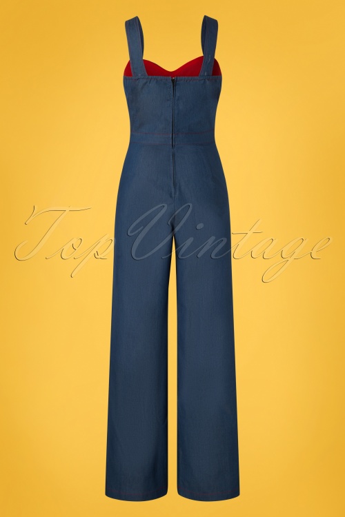 Banned Retro - Seaside Diner Chambray Jumpsuit in Jeansblau 5