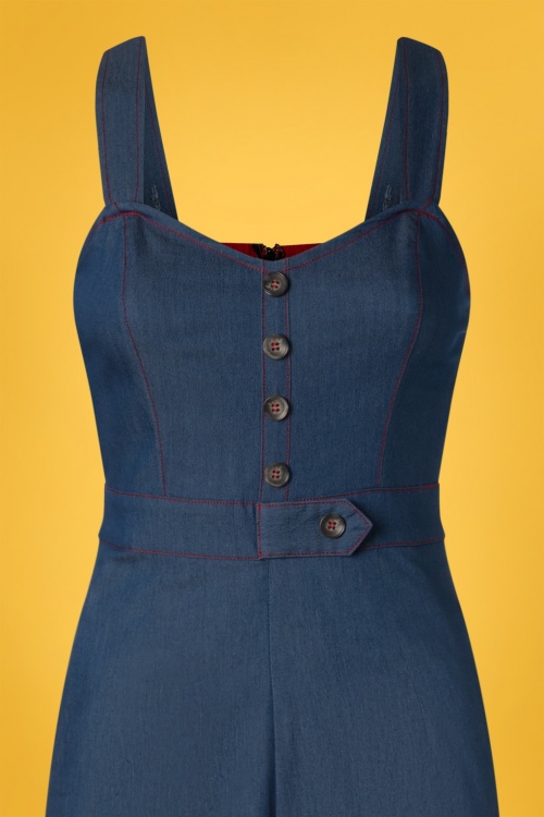 Banned Retro - 50s Seaside Diner Chambray Jumpsuit in Denim Blue 3