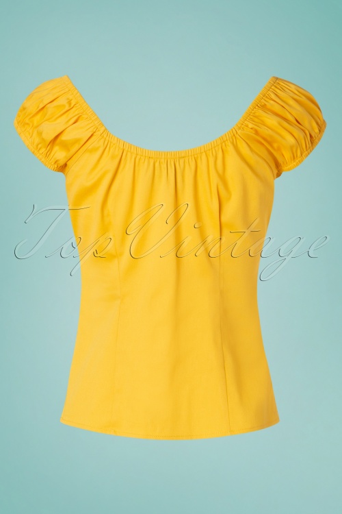 Collectif Clothing - 50s Lorena Plain Top in Yellow 3