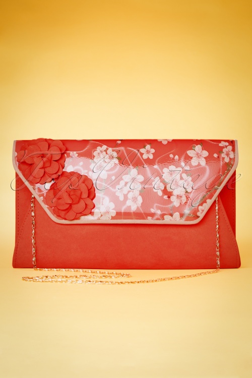 Ruby Shoo - 40s Deia Floral Clutch in Coral