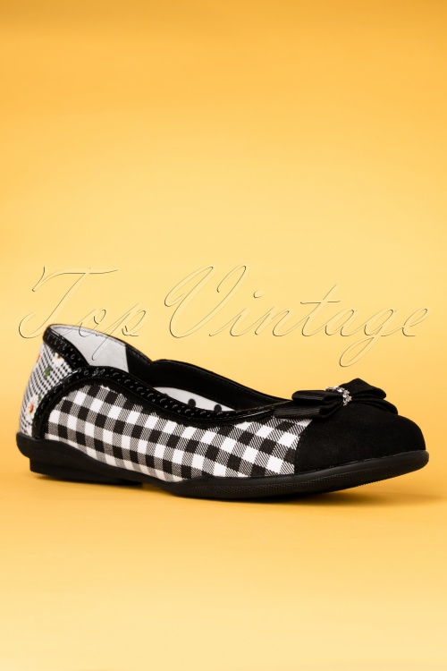 Ruby Shoo - 60s Lizzie Gingham Flats in Black and White 5