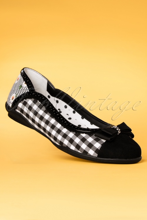 Ruby Shoo - 60s Lizzie Gingham Flats in Black and White