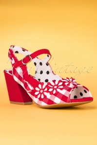 Ruby Shoo - 60s Hera Checked Block Heel Sandals in Red 4