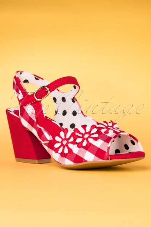 Ruby Shoo - Hera geruite sandalen met blokhak in rood 4