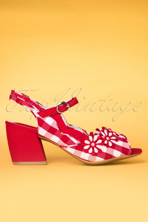 Ruby Shoo - Hera geruite sandalen met blokhak in rood 2
