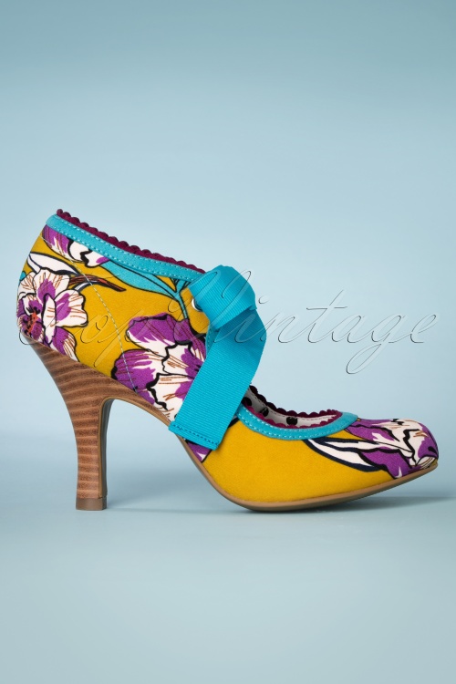 Ruby Shoo - 50s Willow Floral Pumps in Aqua and Mustard 4