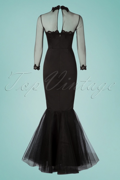 Collectif Clothing - Lucrezia Occasion Fishtail Maxi Dress Années 50 en Noir 5
