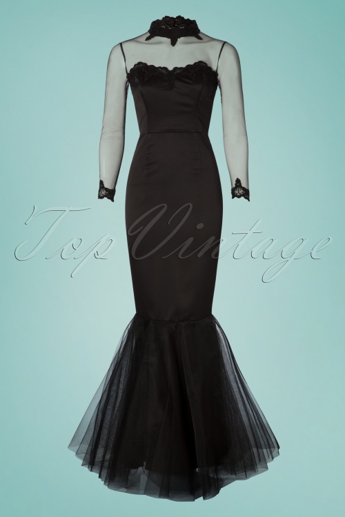 Collectif Clothing - Lucrezia Occasion Fishtail Maxi Dress Années 50 en Noir 4