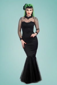 Collectif Clothing - Lucrezia Occasion Fishtail Maxi Dress Années 50 en Noir 2