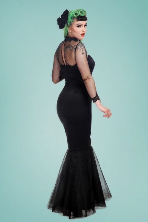Collectif Clothing - Lucrezia Occasion Fishtail Maxi Dress Années 50 en Noir 3