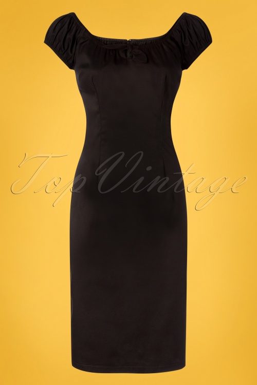 Collectif Clothing - Lorena Plain Pencil Dress Années 50 en Noir 2