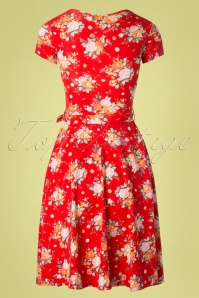 Topvintage Boutique Collection - Fabienne Flower Swing Dress Années 50 en Rouge 5