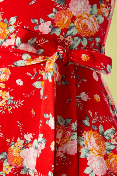 Topvintage Boutique Collection - Fabienne Flower Swing Dress Années 50 en Rouge 4