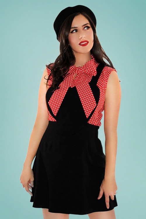 Retrolicious - 60s Heart Dot Bow Top in Red and White 3