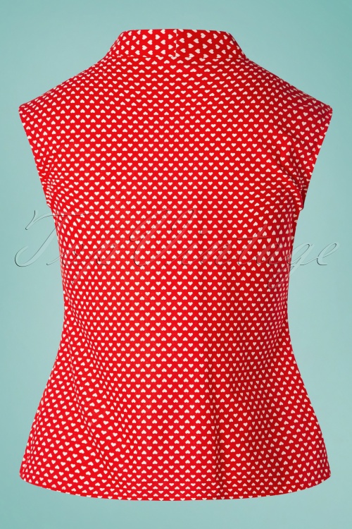 Retrolicious - 60s Heart Dot Bow Top in Red and White 5