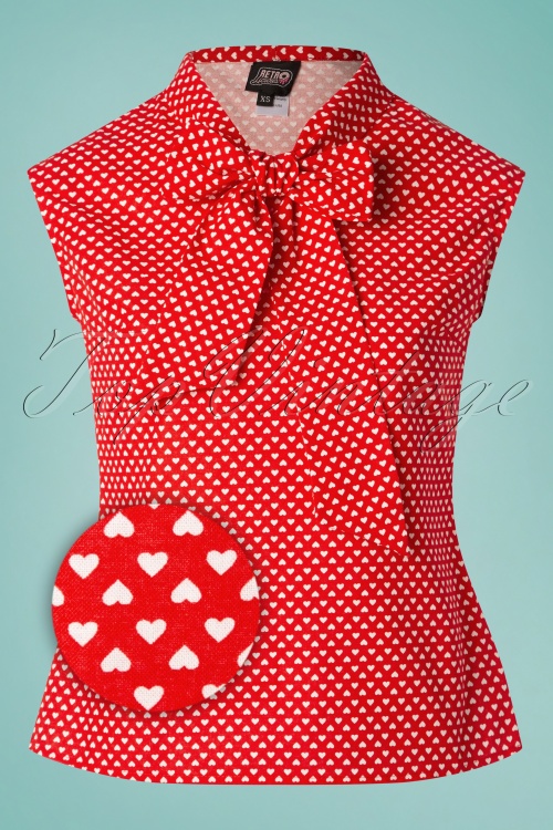 Retrolicious - 60s Heart Dot Bow Top in Red and White 2