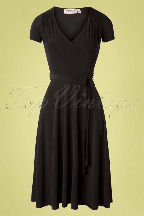 Vintage Chic for Topvintage - Leia – Überkreuztes Swing-Kleid in Schwarz 2