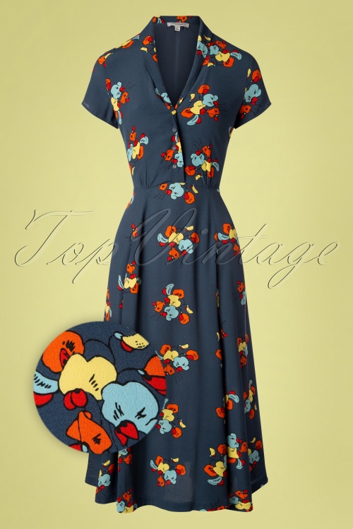 Emily and Fin - 70s Adele Sweet Pea Floral Midi Dress in Blue 2