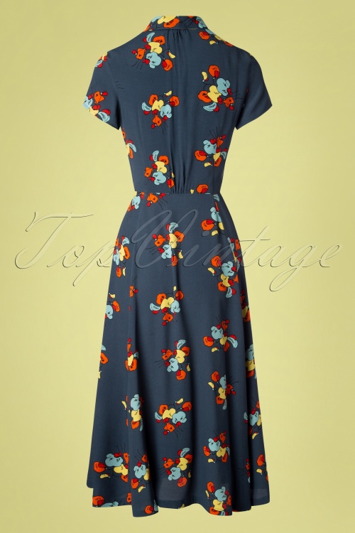 Emily and Fin - 70s Adele Sweet Pea Floral Midi Dress in Blue 3