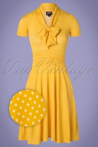 Retrolicious - Debra Pin Dot Swing-jurk in geel 2
