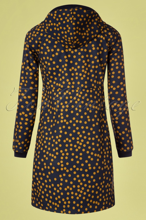 Danefae - Line Softshell jas met polkadots in marineblauw en amber 6