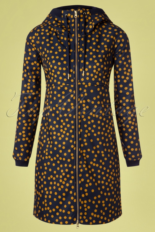 Danefae - Line Softshell jas met polkadots in marineblauw en amber 3
