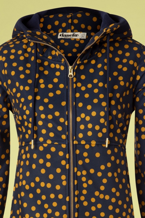 Danefae - Line Softshell jas met polkadots in marineblauw en amber 4