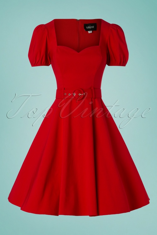 Collectif Clothing - Paisley Swing Dress Années 50 en Rouge 3
