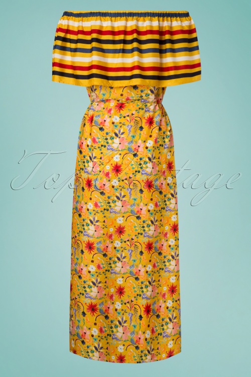 Amici - Saffron Maxi Beach Dress Années 70 en Moutarde 4