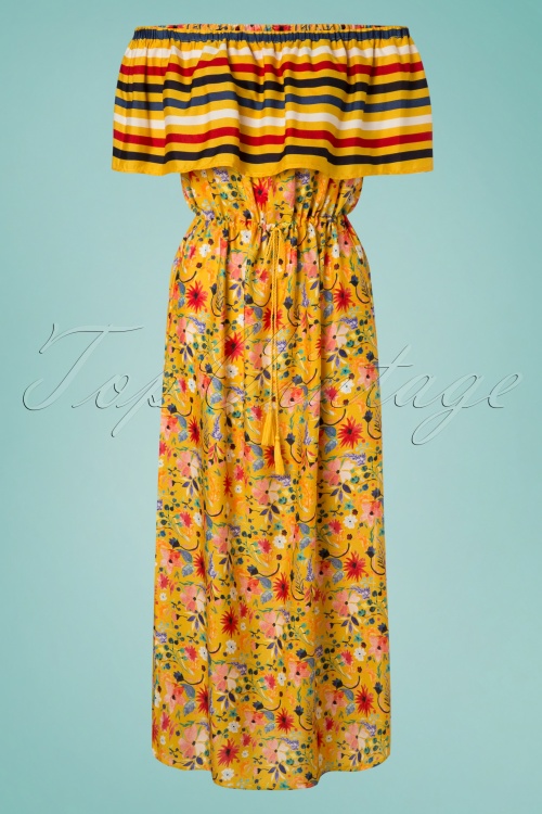 Amici - Saffron Maxi Beach Dress Années 70 en Moutarde