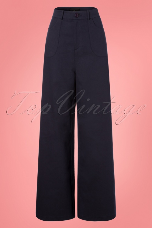 Collectif Clothing - Sophia Trousers Années 40 en Bleu Marine 2